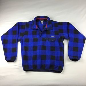 Patagonia Synchilla Snap-T Buffalo Plaid Fleece Pullover Andes Blue Size XS